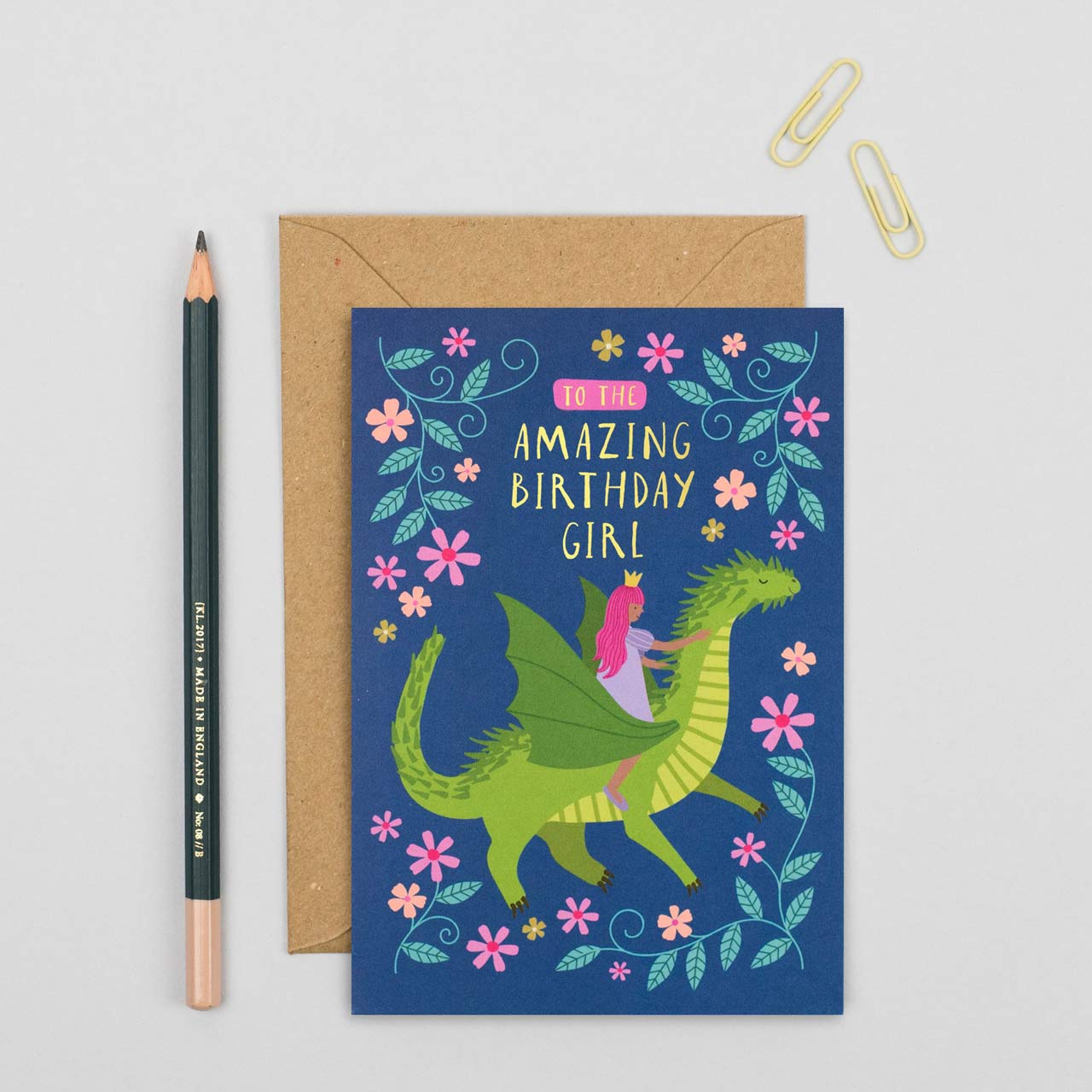 The Princess and the Dragon Gold Foil Birthday Card