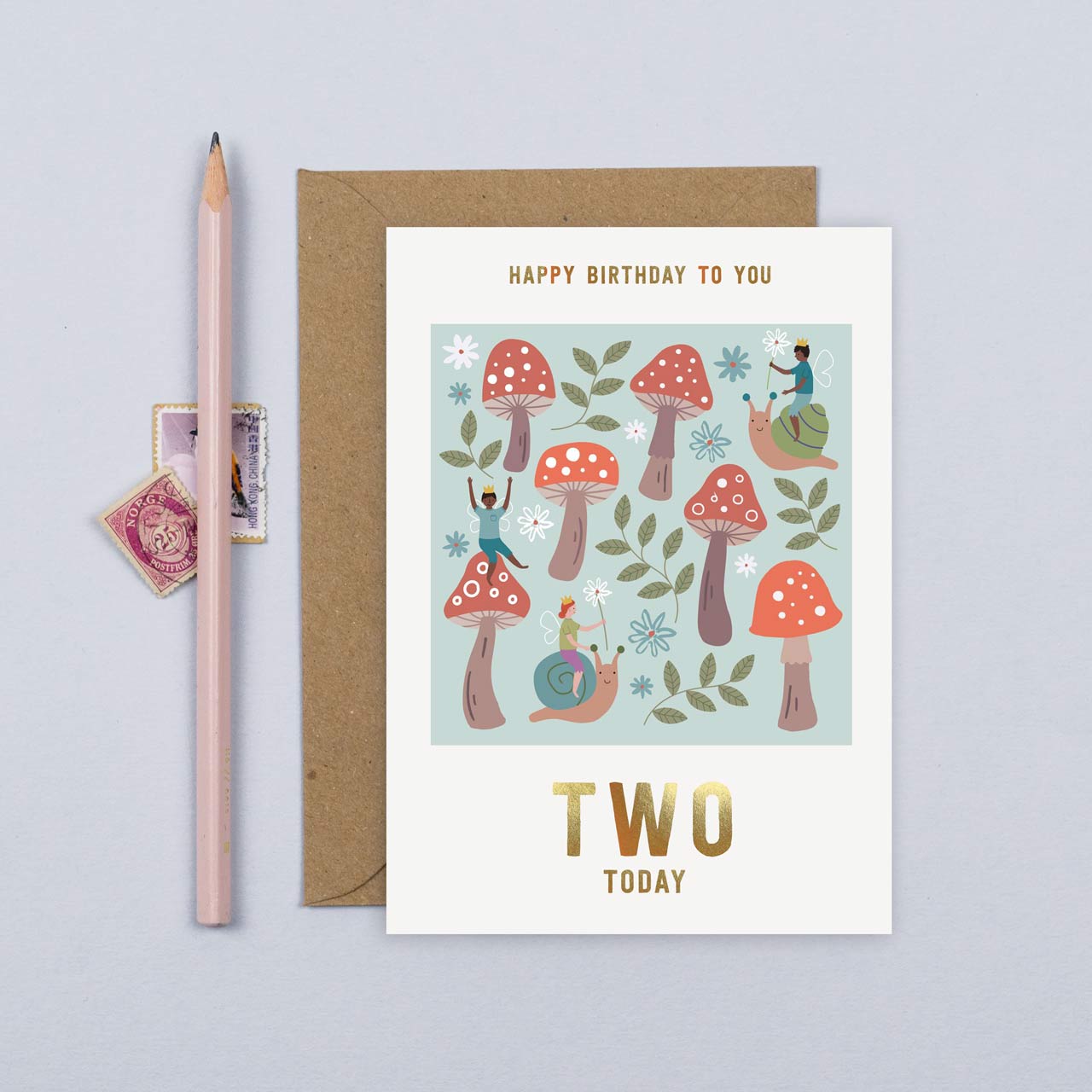 Toadstool Second Birthday Gold Foil Card