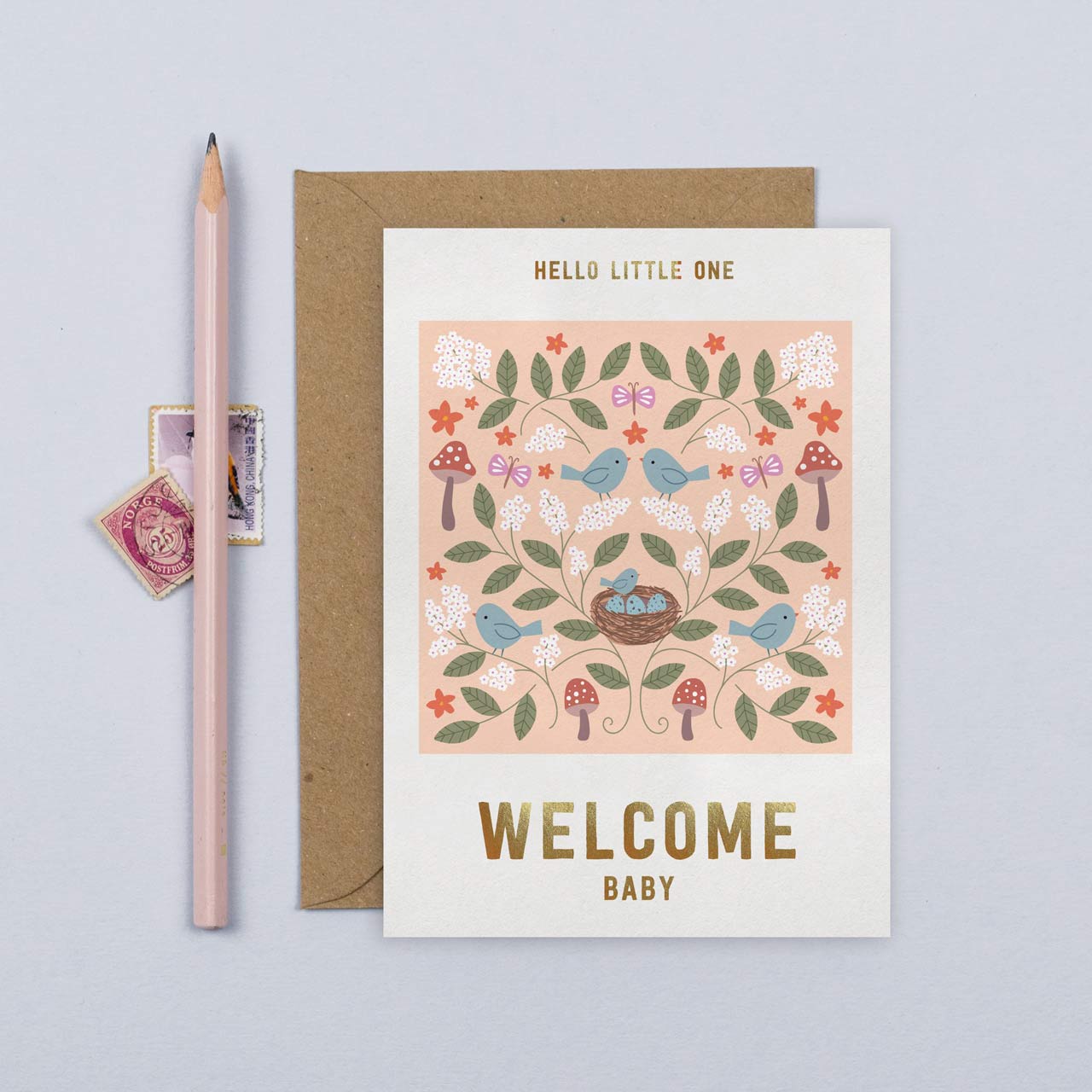 Welcome New Baby Nest Gold Foil Card