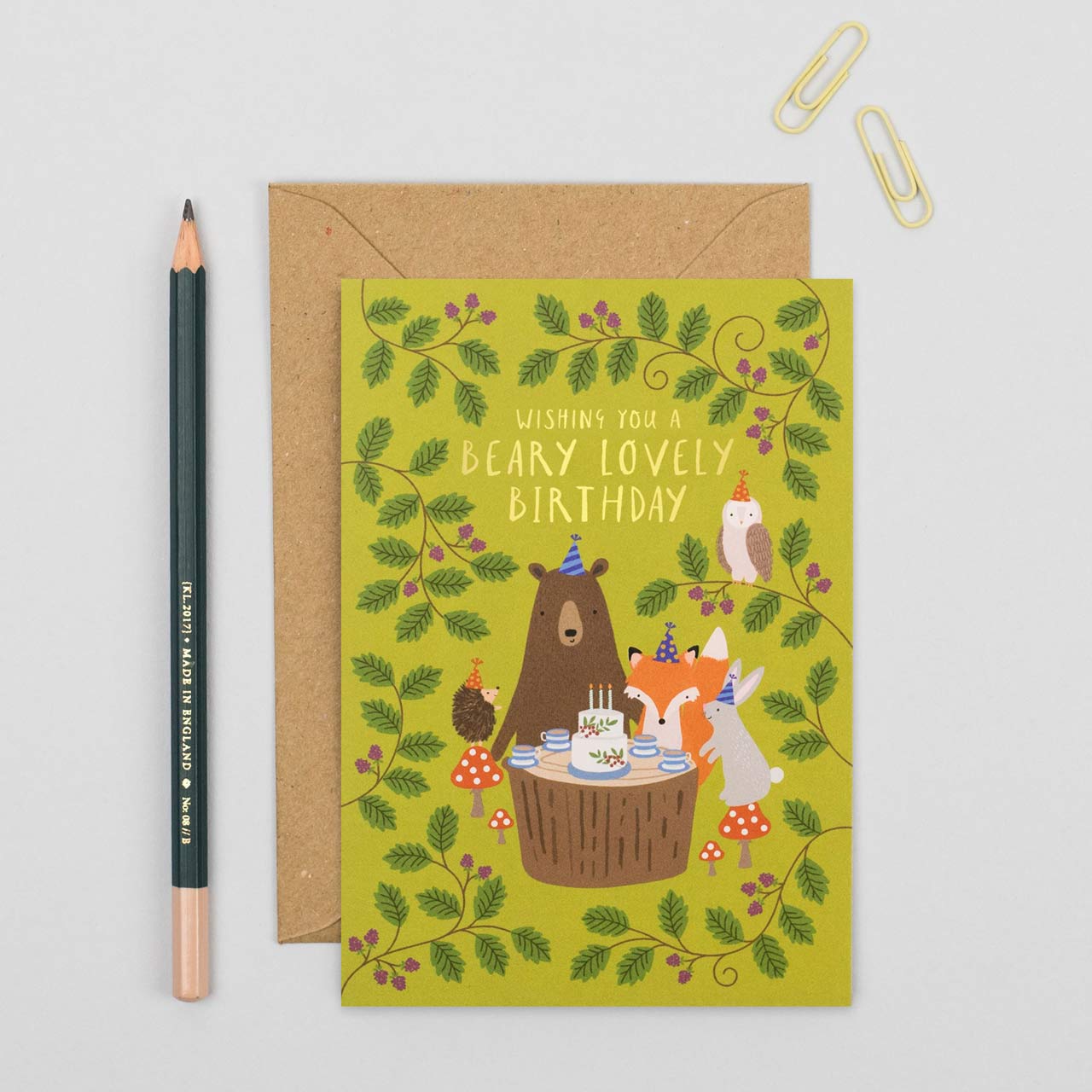 Woodland Party Gold Foil Birthday Card