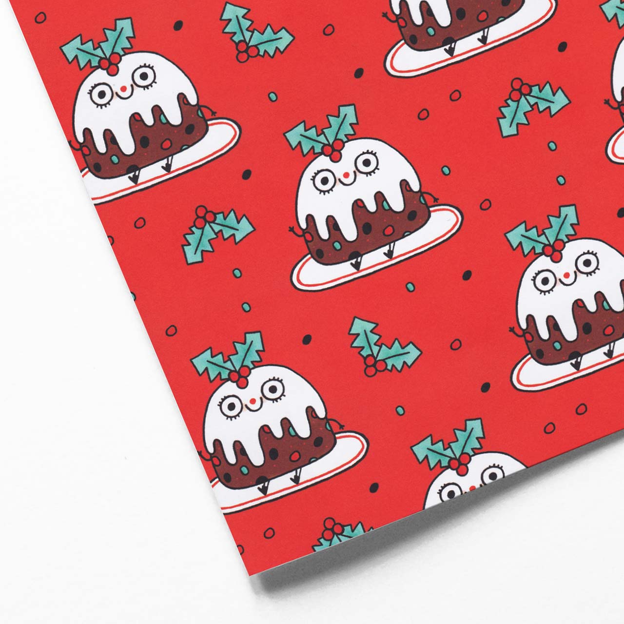 Christmas Pudding Gift Wrapping Paper - Folded Single Sheet