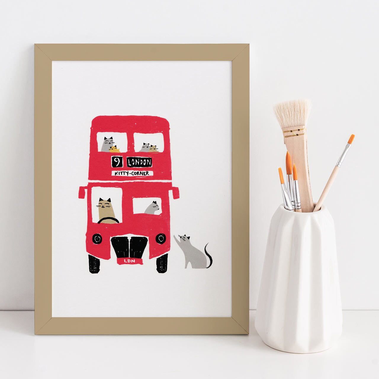 London Bus Cat A4 Art Print