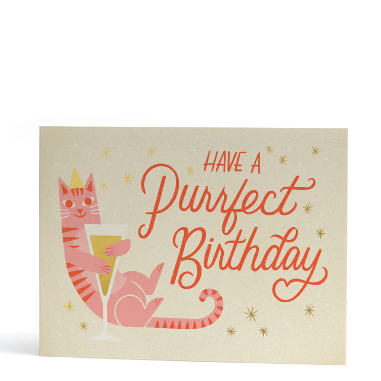 Purrfect Pink Cat Gold Foil Birthday Card