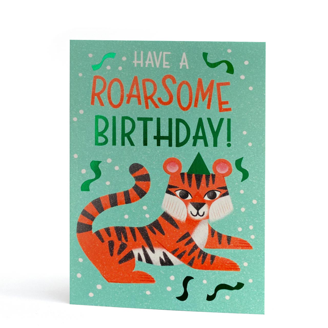 Roarsome Tiger Green Foil Birthday Card