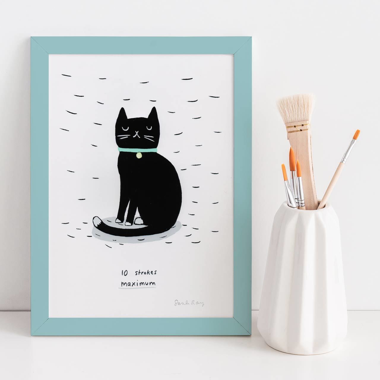 10 Strokes Maximum Black Cat A4 Art Print