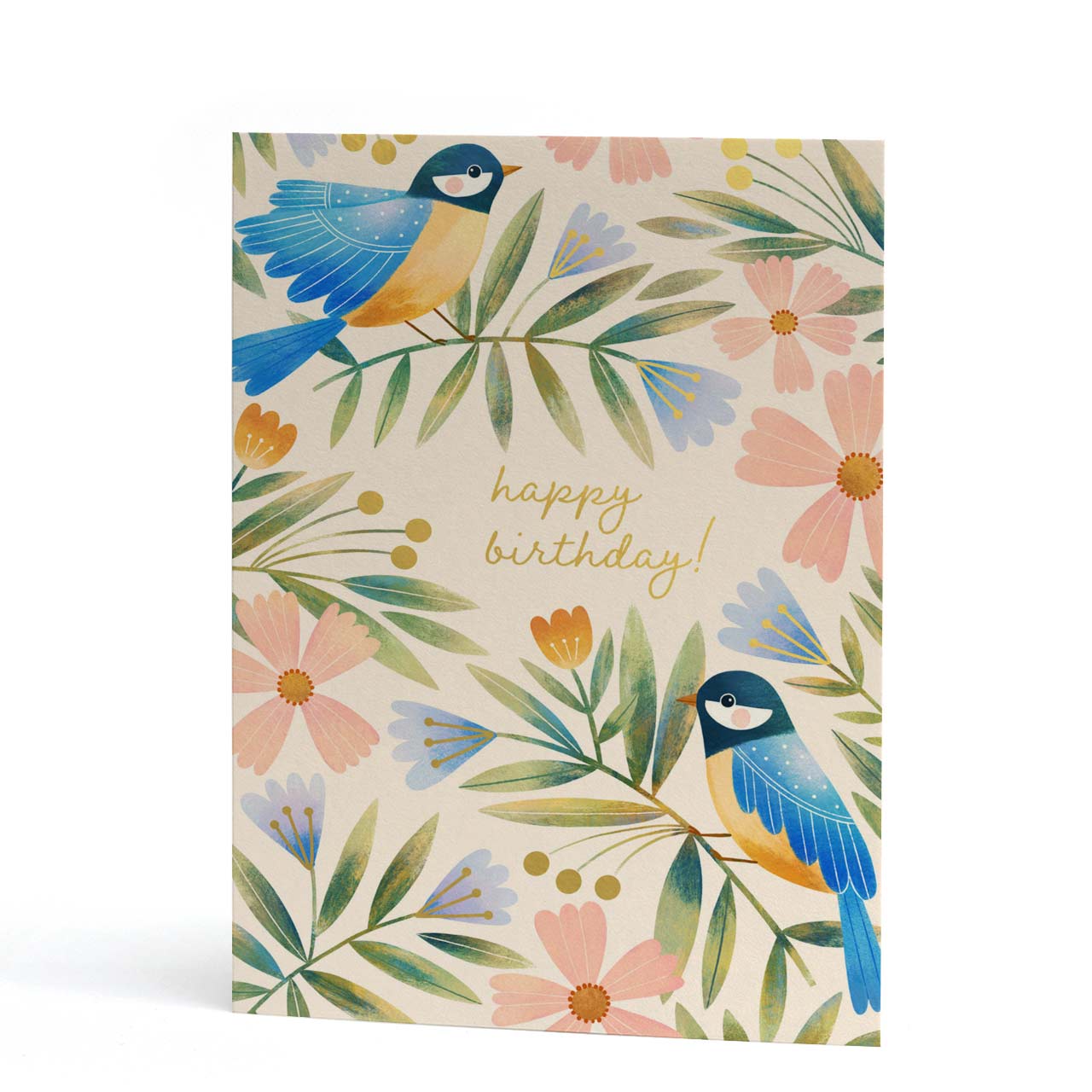 Blue Tit Floral Birthday Card
