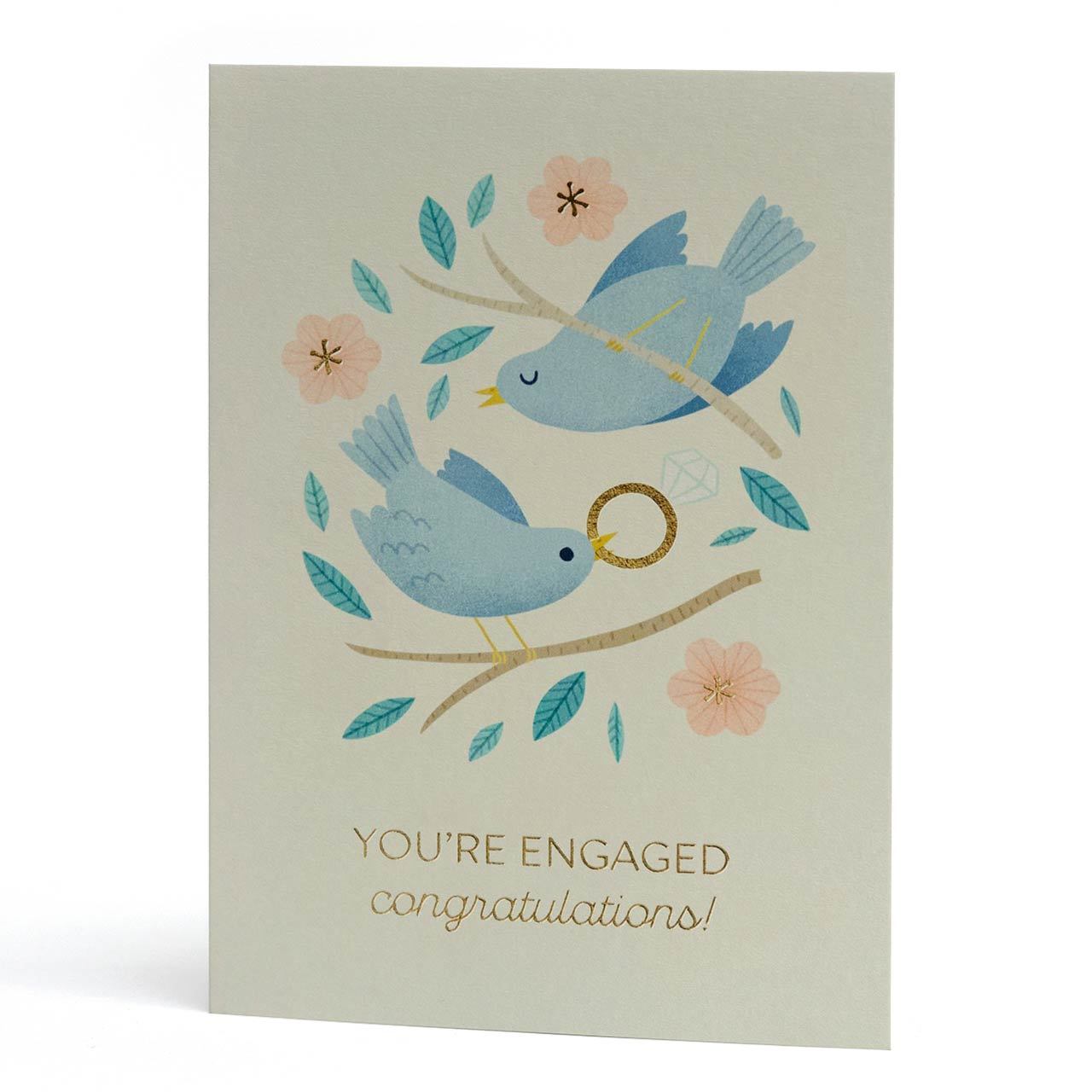 Engaged Birds Gold Foil Greeting Card