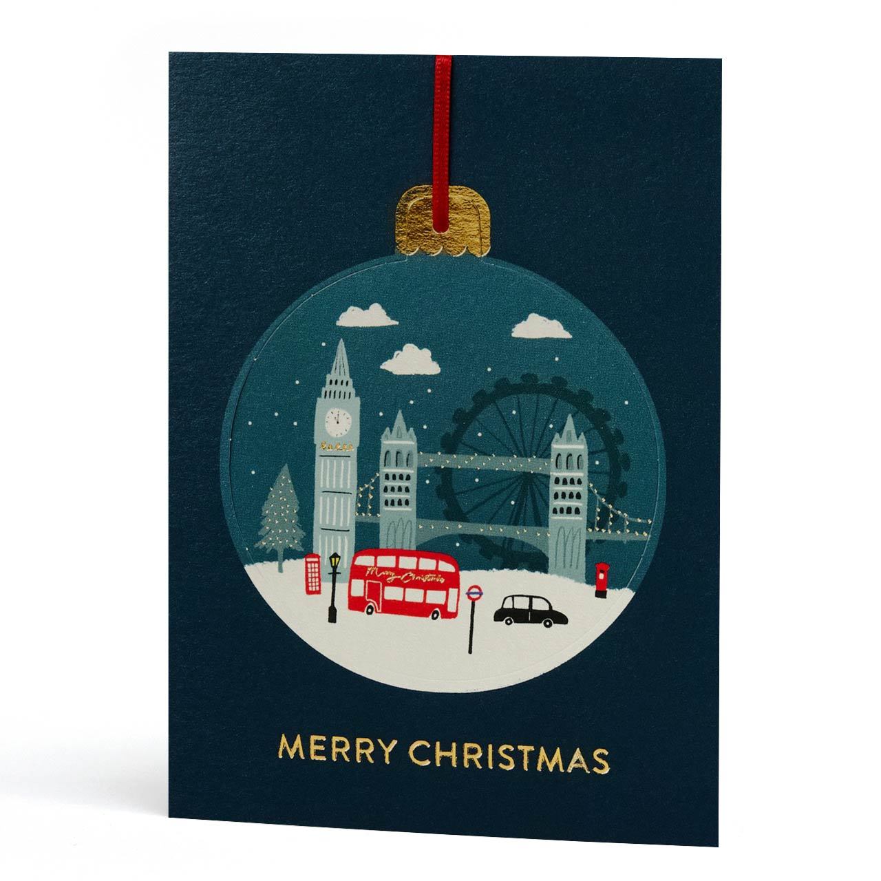 London In The Snow Gold Foil Bauble Greeting Card