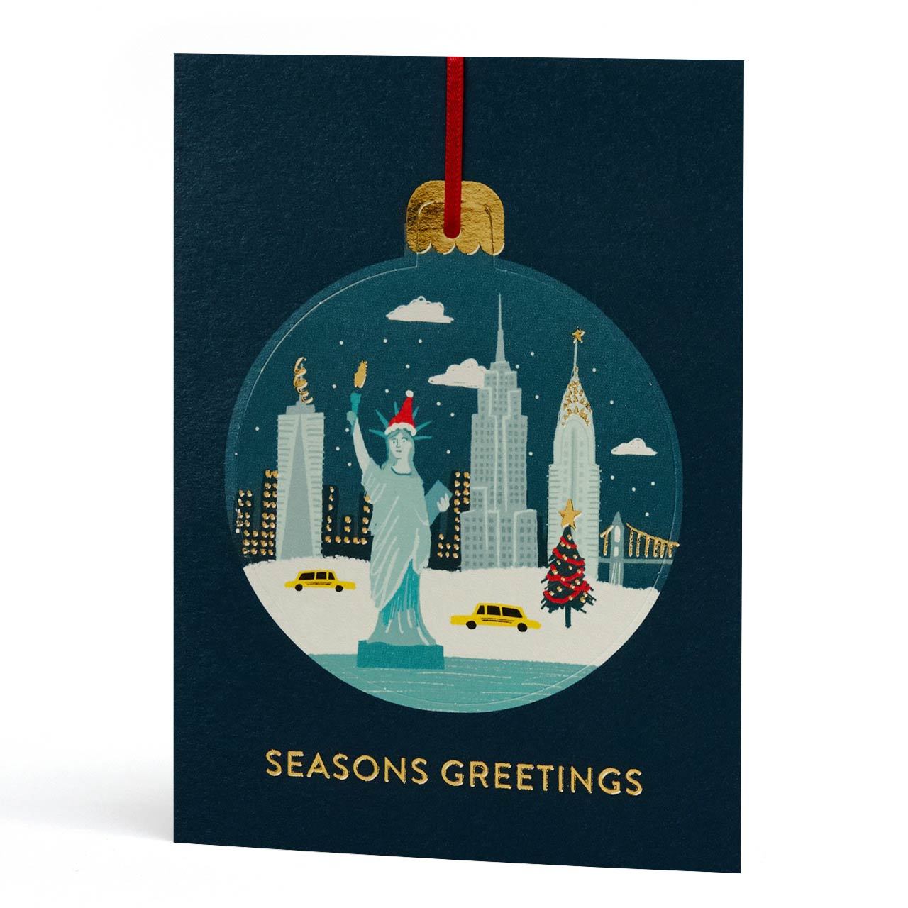 New York In The Snow Gold Foil Bauble Greeting Card