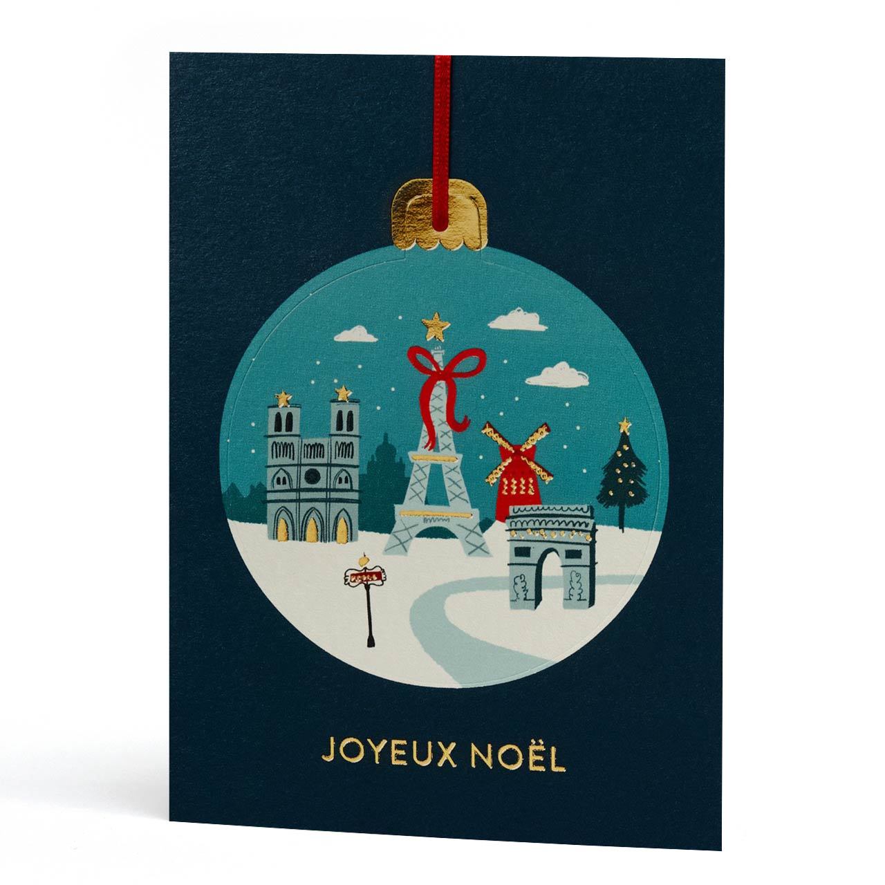 Paris In The Snow Gold Foil Bauble Greeting Card